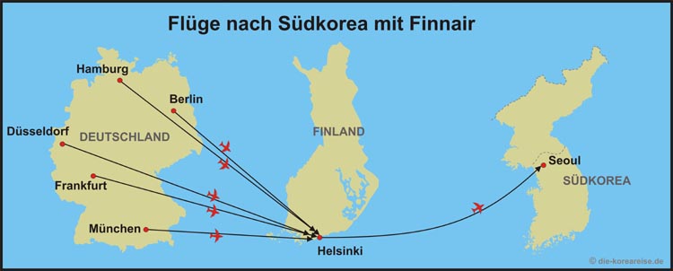 Flugkarte mit Finnair nach Korea von Deutschland